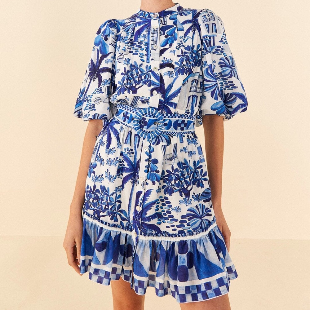 Farm Rio Sweet Rio Puff Sleeve Mini Dress (Size Medium)